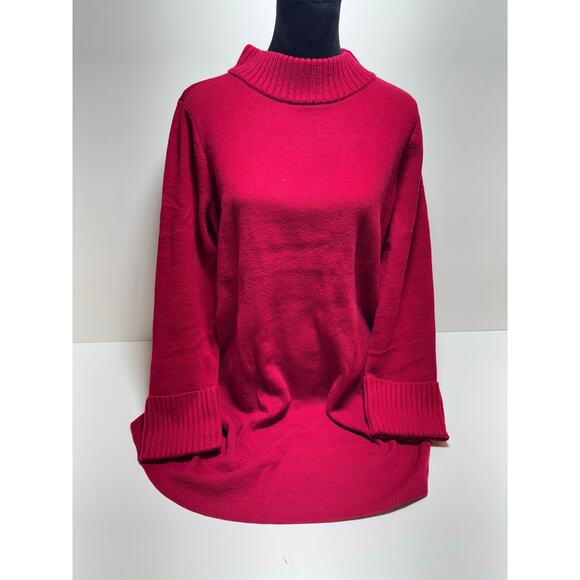 Chico’s Women’s Red Tunic Sweater Sz 2 US Medium Side Slit Holly Red Cozy Core - Picture 1 of 8